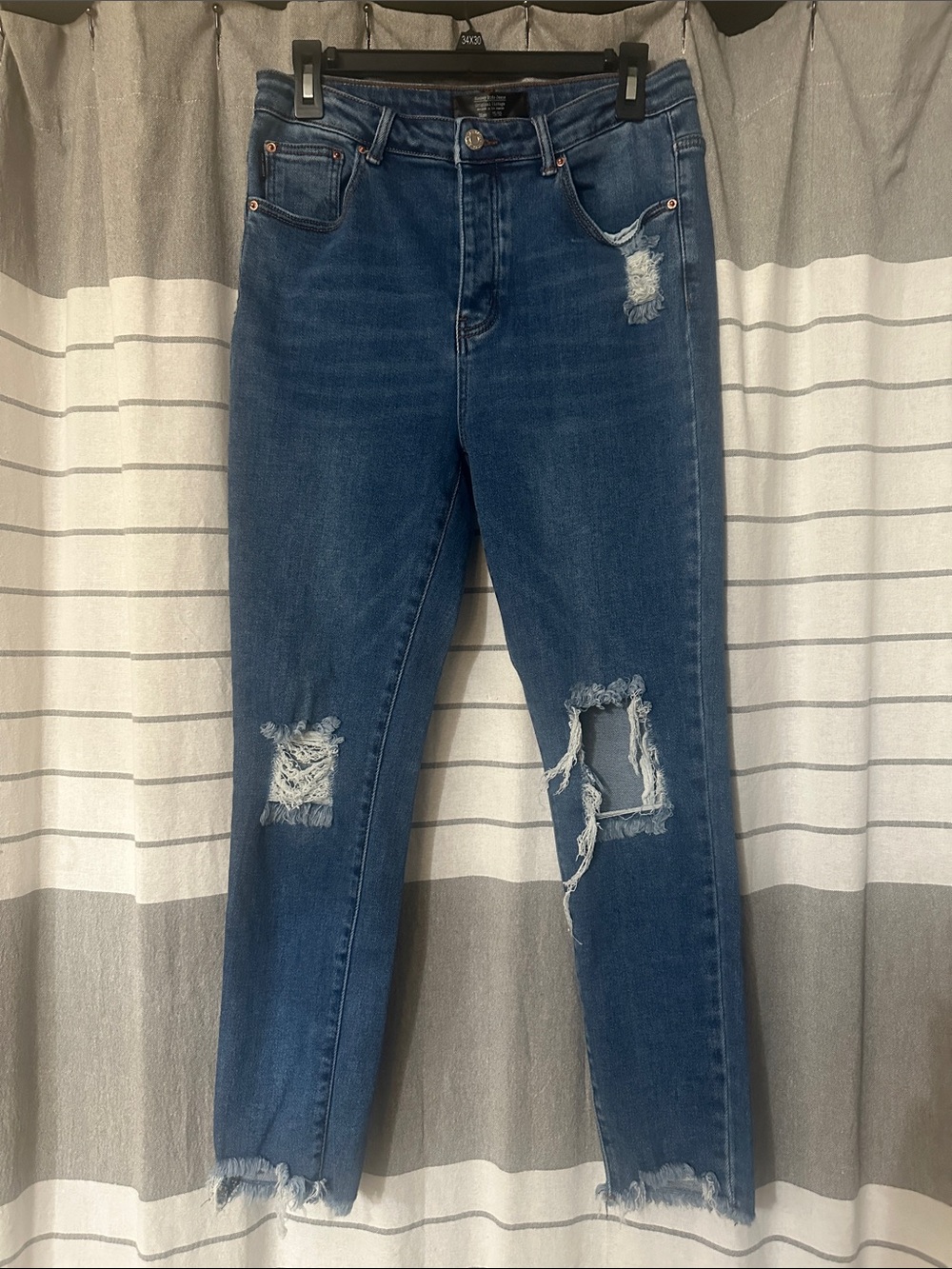 Monkey Ride High-Rise Distressed Boyfriend Jeans - Dark Blue